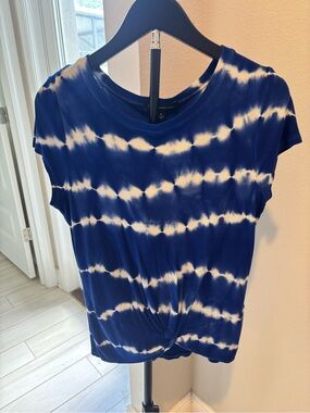 INC International Concepts Blue Tie Dye Knot Front Ribbed Top XS